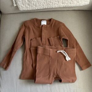 Mebie Baby Brown Ribbed Kids Pajama Set